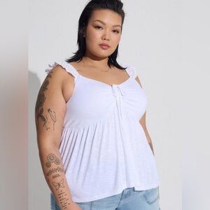 NWT Torrid Slub Sweetheart Ruffle Eyelet Shoulder Tie Detail Tank Size 2X White